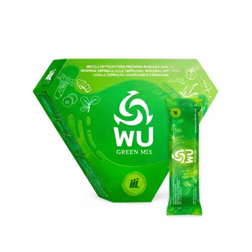 WU Green Mix Jugo Verde Nutricional mejor jugo verde en polvo para alcalinizar WU Green Mix caja 30 sticks