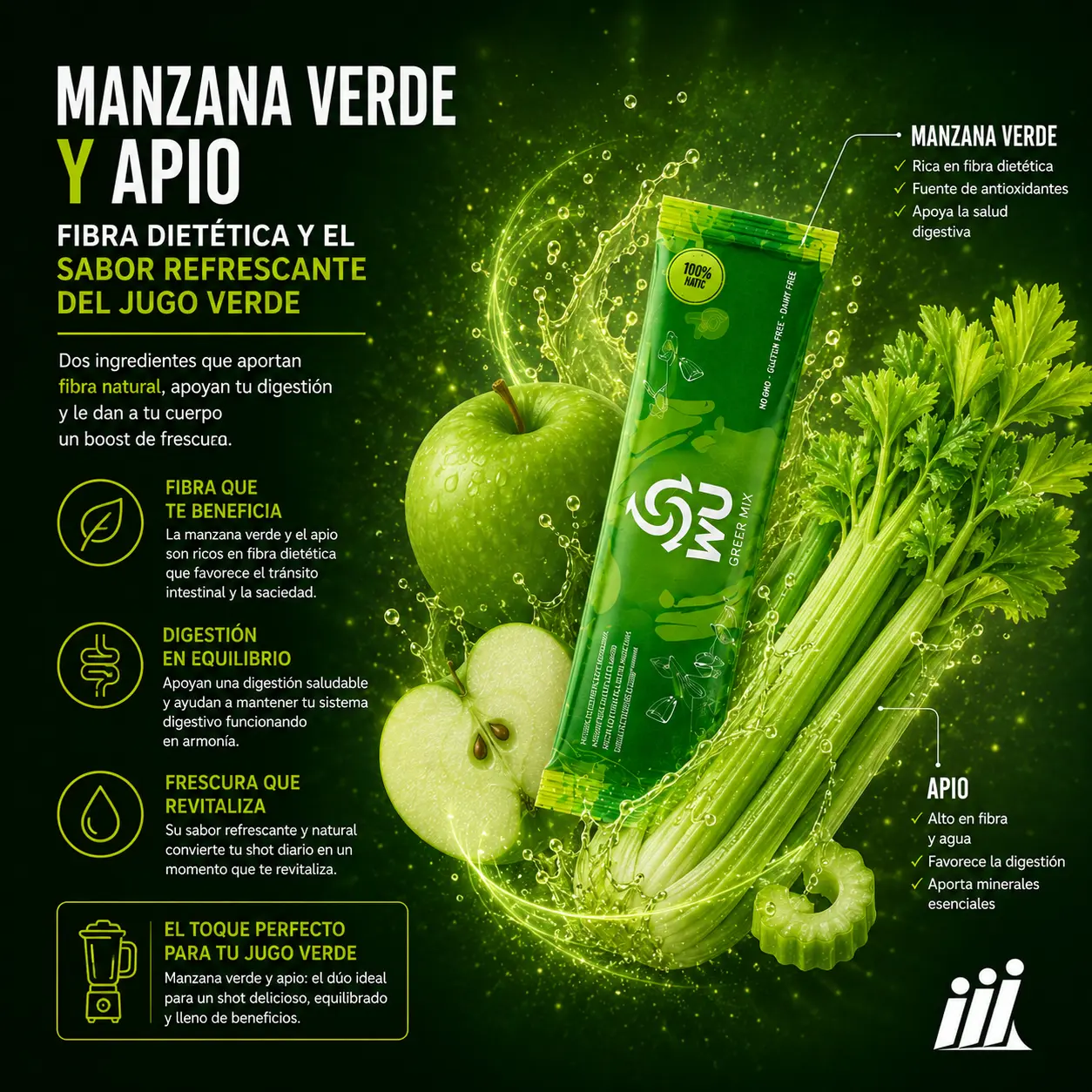 Manzana Verde y Apio – fibra y sabor natural
