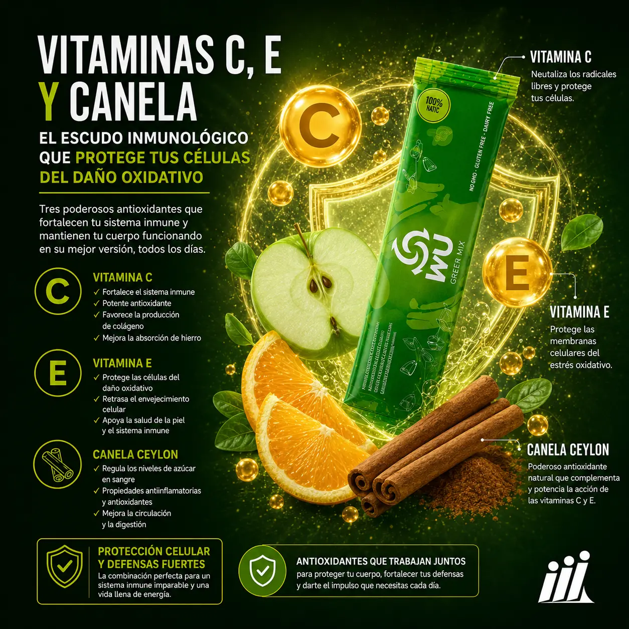Vitaminas C, E y Canela – escudo inmunológico